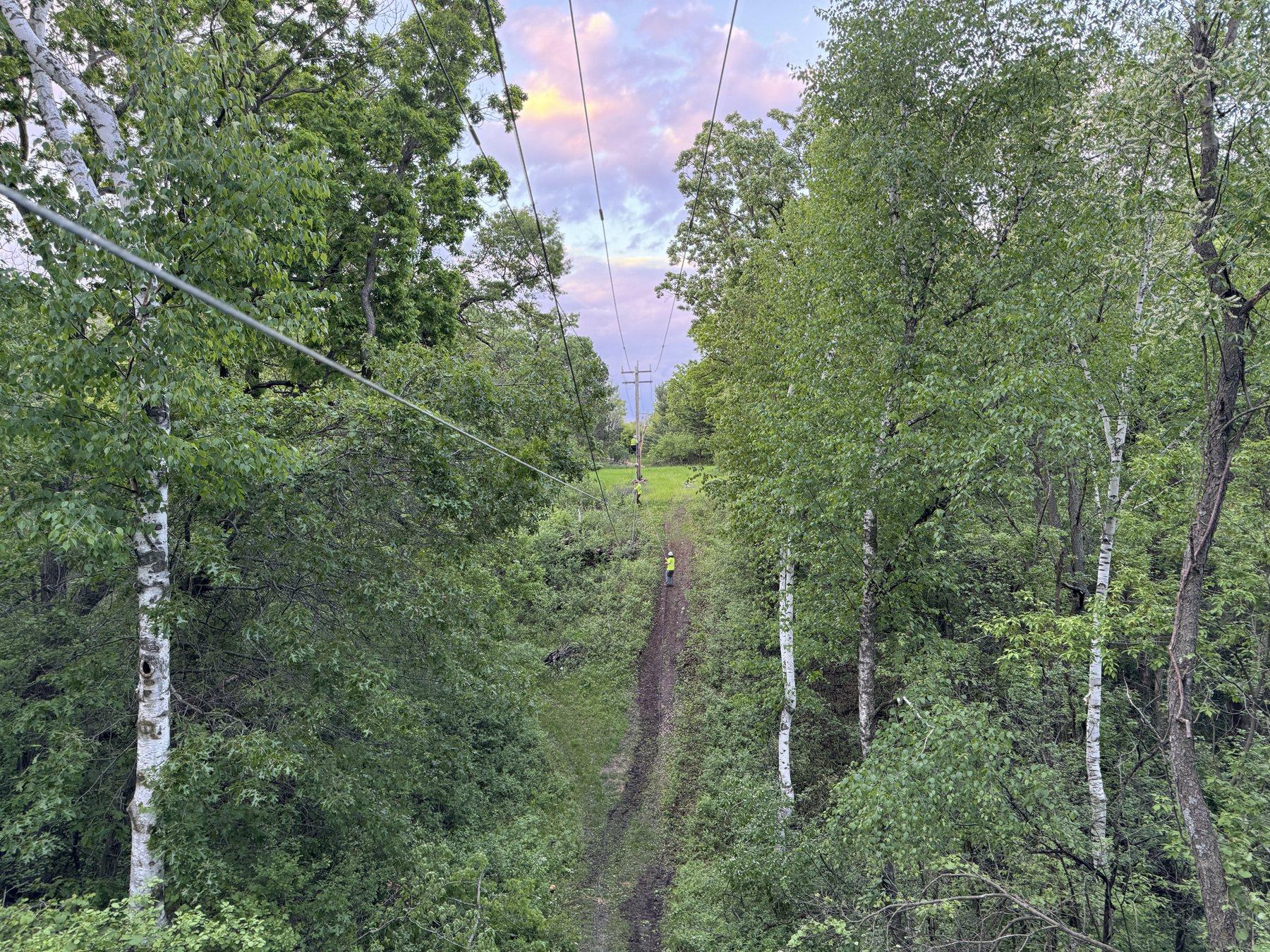 Fiber right-of-way across the Midwest at sunset